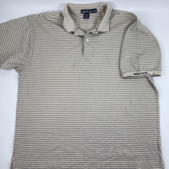 Nautica Polo Mens XL Cream Black Striped - Picture 1 of 10